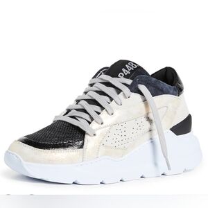 P448 Leia Metallic Chunky Dad Sneakers Gold Black Women's Size EU 38